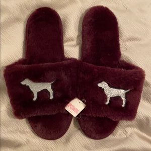 Victoria’s Secret PINK purple faux fur slippers